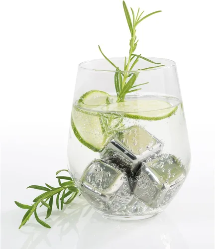 Vista 3 de Cilio Piedras refrescantes reutilizables de acero inoxidable, 1 pulgada, juego de 4, incluye estuche de almacenamiento