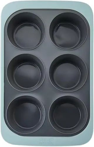 Vista 20 de Chicago Metallic Molde de silicona para magdalenas de 12 tazas, color azul, antiadherente con borde reforzado con alambre, apto para horno hasta 428