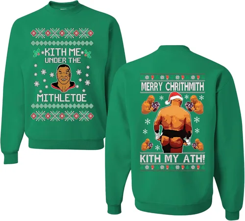 Vista 7 de wild custom apparel Merry Chrithmith Kith My Ath suéter feo de Navidad divertido con cuello redondo sudadera Negro