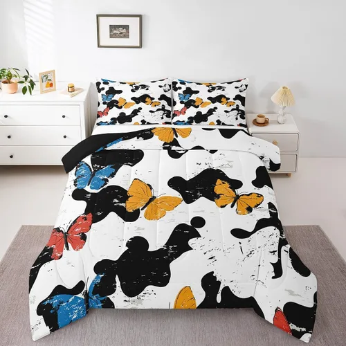 Vista 13 de Juego de edredón con estampado de vaca marrón para niñas y niños, edredón de plumón de piel de vaca de las tierras altas, ropa de cama de piel