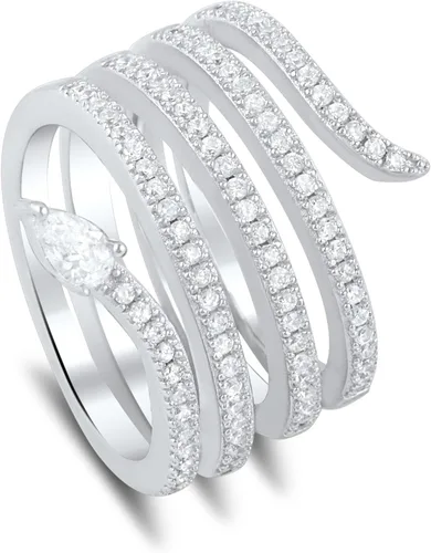 Vista 2 de SILVERCLOSEOUT Anillo de serpiente envolvente ancho de plata de ley con circonita (talla 4-9)