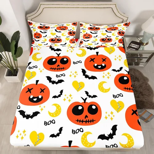 Vista 38 de Juego de sábanas bajeras con bonito diseño de gato negro para niños y niñas, diseño de dibujos animados de Halloween, gato, animales, sábanas
