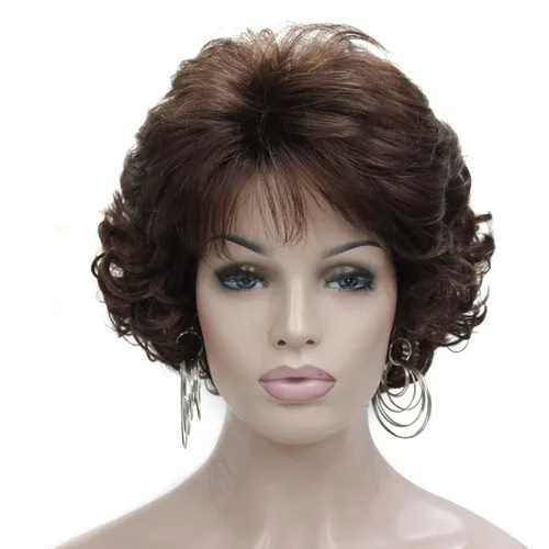 Vista 10 de Black Short Curly Wig with Bangs for Mature Women Glueless Natural Fluffy Negro