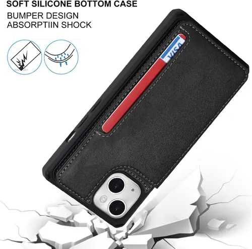 Vista 4 de Cavor para iPhone 14 Plus Funda tipo cartera con tarjetero, Funda tipo cartera para iPhone 14 Plus para mujeres, Doble cierre magnético a prueba
