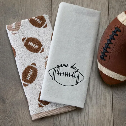 Vista 7 de SKL Home Set de 2 toallas de mano de fútbol de otoño/otoñal Jacqaurd 100% algodón para baño/cocina/bar y regalo, color marrón claro