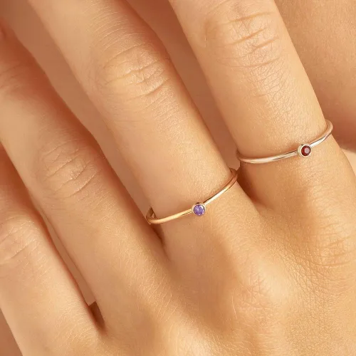 Vista 2 de FISSEN JEWELRY Bonitos anillos de piedras preciosas chapados en oro de 14 quilates, apilables, anillos de piedra natal para mujer, anillos de oro