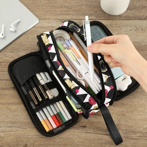 Vista 7 de Fustylead Alice - Estuche de ajedrez para lápices con cremallera, bolsa de maquillaje, bolsa de cosméticos, bolsa de viaje multiusos, caja