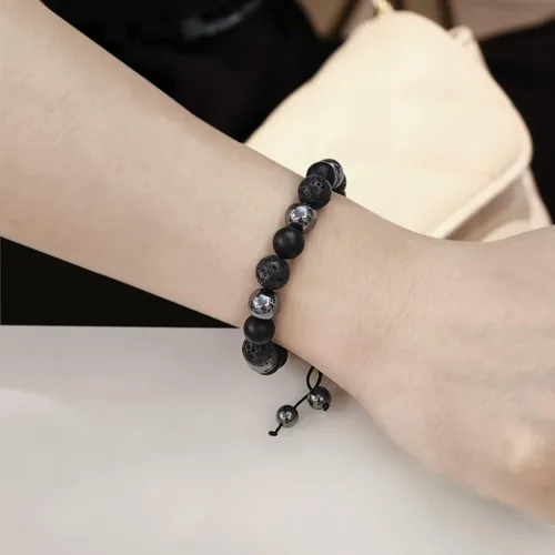 Vista 5 de Pulsera de triple protección para traer suerte y prosperidad hematita negra obsidiana ojo de tigre, pulsera Fengshui para mujeres y hombres