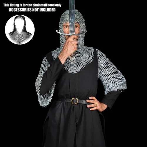 Vista 3 de Mythrojan Chainmail Coif Medieval Knight Renaissance Armor Chain Mail Hood Viking LARP calibre 16