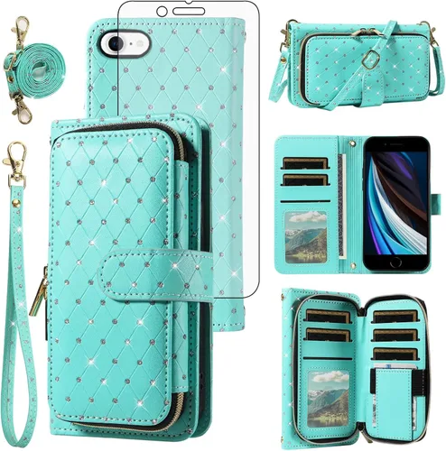 Vista 126 de Funda para teléfono iPhone 6 6S con cremallera y protector de pantalla con protector de pantalla, correa de cordón cruzado, ranura para iPhone 6 Six