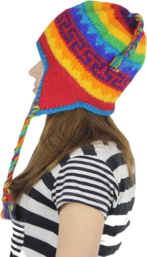 Vista 2 de KayJayStyles Rainbow Nepal - Gorro de lana para esquí, diseño de arcoíris