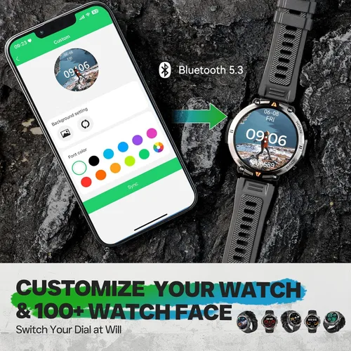 Vista 12 de Reloj inteligente militar para hombre, reloj GPS con linterna, brújula 3ATM, impermeable, resistente, táctico, inteligente, Bluetooth, 1.45