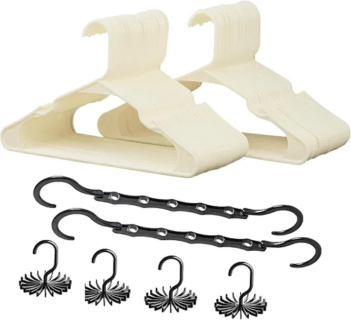 Vista 15 de VECELO - Juego de 25 perchas de plástico, con muescas antideslizantes para hombros para ahorrar espacio en el armario, percha resistente para Beige