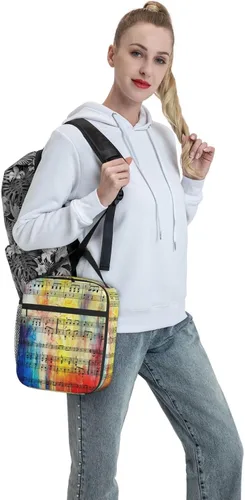 Vista 7 de Bolsa de almuerzo impresa con nota musical vintage con bolsillo lateral, bolsa suave aislada, bolsa térmica para picnic de trabajo