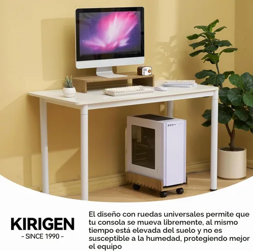 Vista 2 de KIRIGEN Soporte de torre de madera para computadora con ruedas, carrito de Carrito de madera de 15.74 x 9.84 x 5.12 pulgadas con 4 ruedas giratorias