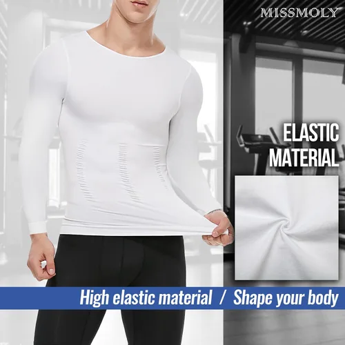 Vista 4 de MISS MOLY Men's Compression Shirts Long Sleeve Shapewear Body Shaper Slimming Undershirt