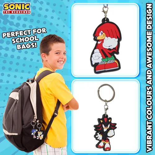 Vista 4 de Sonic The Hedgehog Llaveros de goma para niños, nudillos, cola de sombra para niños, coleccionables, paquete de 4 mini figuras, juego de llaveros