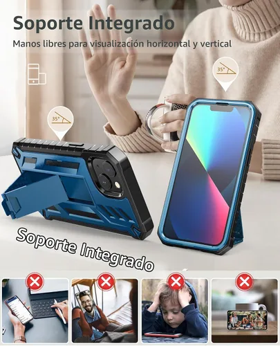 Vista 3 de Funda para Teléfono iPhone 13/14/15: Funda Protectora para iPhone 16e con Clip para Cinturón y Funda Diseño Duradero de Doble Capa con Soporte