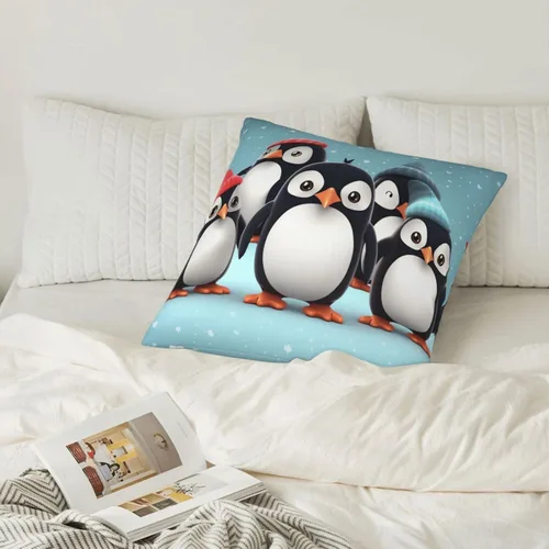 Vista 7 de Fundas de almohada decorativas rústicas con bonitos pingüinos de 18 x 18 pulgadas, funda de almohada suave cuadrada para decoración de sofá