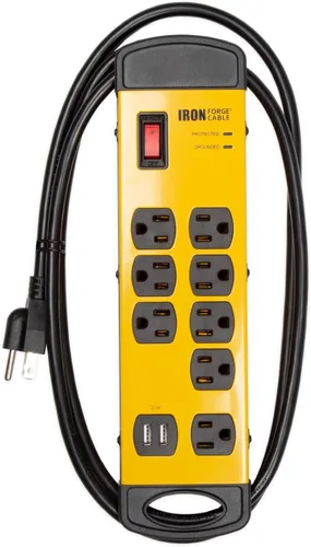 Vista 7 de IRON FORGE CABLE Regleta de alimentación de 4 salidas con protector contra sobretensiones de alta resistencia con disyuntor integrado, cable SJT