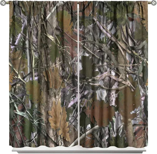 Vista 61 de Cortinas opacas de camuflaje de bosque, animales salvajes, osos, ciervos, alces, con bolsillo para barra, para sala de estar, dormitorio, decoración