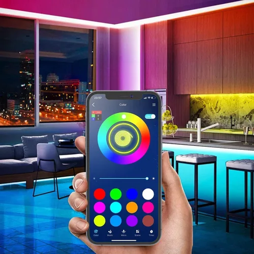 Vista 9 de Tenmiro - Tira de luces LED de 50 pies, tira de luces LED inteligente con sincronización de música, cambio de color, control de aplicación y control