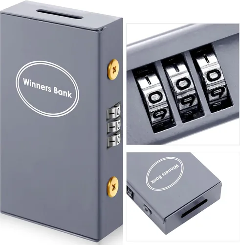 Vista 12 de Reallnaive 1 Paquete Caja de Metal para Apostadores Tamaño de Bolsillo Banco Ganador Caja de Dinero de Casino con 2 Llaves Caja Fuerte Portátil