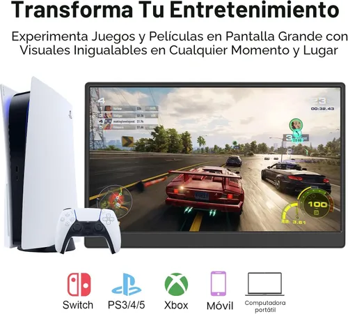 Vista 4 de UFYQL Monitor portátil de 15.6 pulgadas FHD 1080P Monitor externo de viaje, monitor HDR IPS para juegos con soporte y altavoces, montaje VESA, USB-C