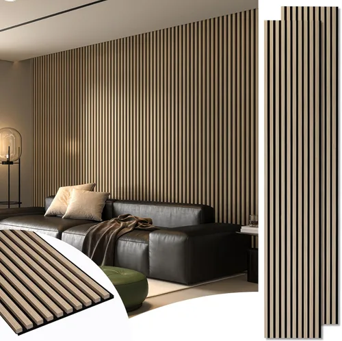 Vista 24 de Art3d Paquete de 2 paneles acústicos de madera de 48 x 24 pulgadas para pared, paneles de listones de madera insonorizados para pared y techo