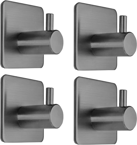 Vista 9 de Fotosnow Ganchos adhesivos negros para toallas, ganchos de pared resistentes para puerta de baño, cocina, paquete de 4