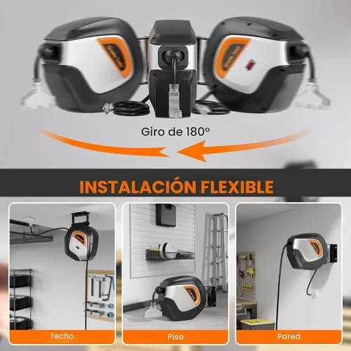 Vista 2 de Giraffe Tools Carrete de cable de extensión retráctil de 50 pies calibre 12