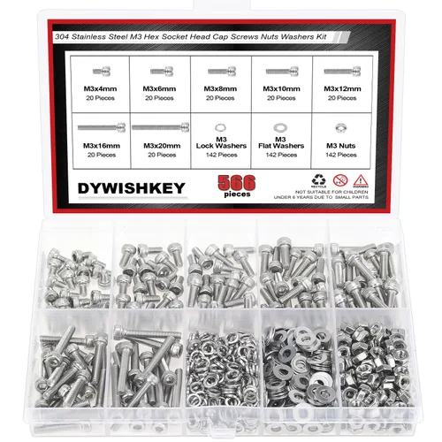 Vista 13 de DYWISHKEY - Juego de 566 piezas M2x 4/6/8/10/12/16/20mm tornillos de cabeza de botón, kit de tuercas y arandelas, tornillos M2, acero inoxidable 304