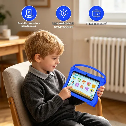 Vista 4 de Tablet para niños de 7 pulgadas, tableta Android para niños, 4 GB de RAM+32 GB ROM+1 TB expandir, tabletas para niños pequeños con funda a prueba