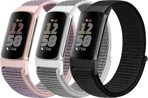 Vista 17 de Correas de nailon para reloj deportivo compatibles con Fitbit Charge 6/5, correa de muñeca ajustable, transpirable, de repuesto, suave, de bucle