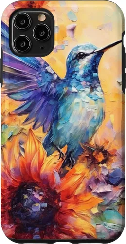 Vista 13 de Colorful Watercolor Sunflower Nature Purple Blue Hummingbird Case for iPhone 17