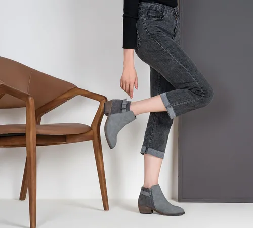 Vista 7 de Jeossy Botas cortas de tobillo para mujer, botas vaqueras de tacón bajo grueso occidental 9617 con cremallera