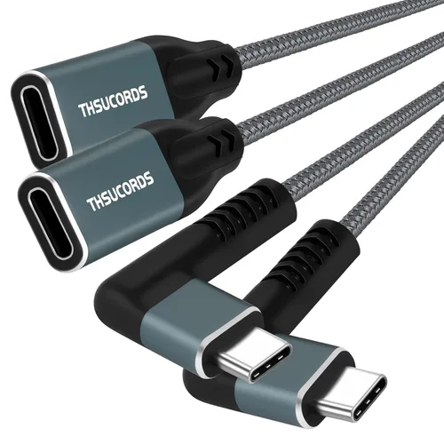 Vista 8 de Thsucords Cable de extensión USB C de 100 W, 0.3 pies, 10 Gbps 90 grados en ángulo recto USB C 3.2 macho a hembra, extensor de video 4K, cable