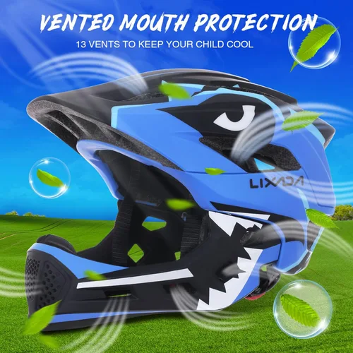 Vista 3 de Lixada Casco de bicicleta para niños, ajustable, desmontable, de cara completa, casco de ciclismo para niños, bicicleta, monopatín, scooter,