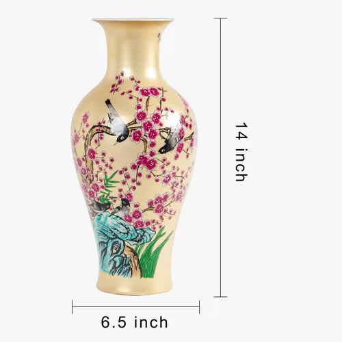 Vista 4 de Qinlang Jarrones de cerámica de 14 pulgadas para flores, florero dorado para centros de mesa