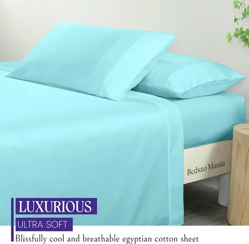 Vista 3 de Juego de sábanas de 28 x 75 pulgadas, color azul aguamarina para litera de cuna, sábana de colchón tamaño cuna, sábana bajera ajustable para cama