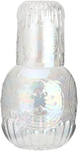 Vista 10 de Juego de jarra de agua y vaso de noche de cristal para baño, dormitorio, cocina (rosa)