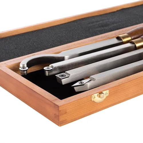 Vista 6 de Juego de 4 piezas de cinceles de torneado de madera con punta de carburo y hoja de acero inoxidable, en caja de madera