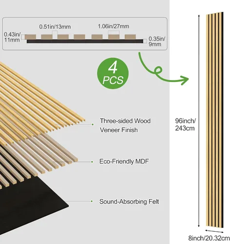 Vista 43 de Paquete de 2 paneles de madera para pared, paneles acústicos de listones de madera de 48 x 24 pulgadas, paneles acústicos para decoración de paredes