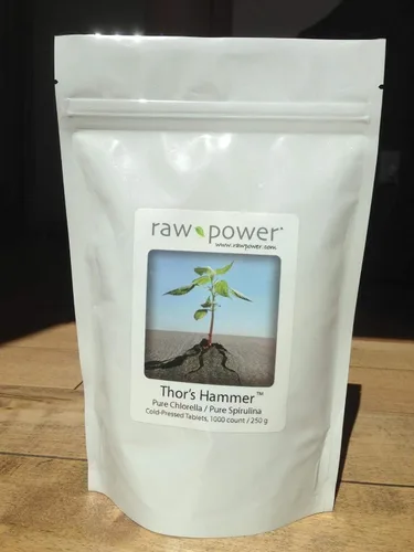 Vista 2 de Raw Power Martillo de Thor (1000 comprimidos mezcla pura de clorella/espirulina, 8.82 oz en total), marca orgánica