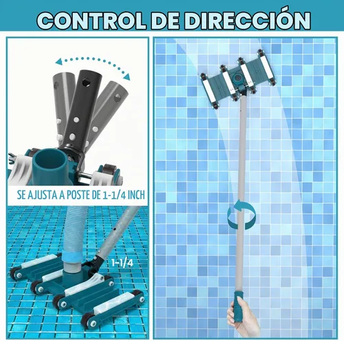Vista 4 de POOLWHALE Cabezal de aspiradora de piscina flexible de 14" con ruedas, mango de control de dirección giratoria para piscinas enterradas y sobre