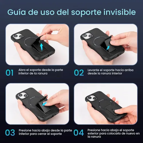 Vista 6 de Caka Funda para iPhone 13 y iPhone 14 con soporte, color negro