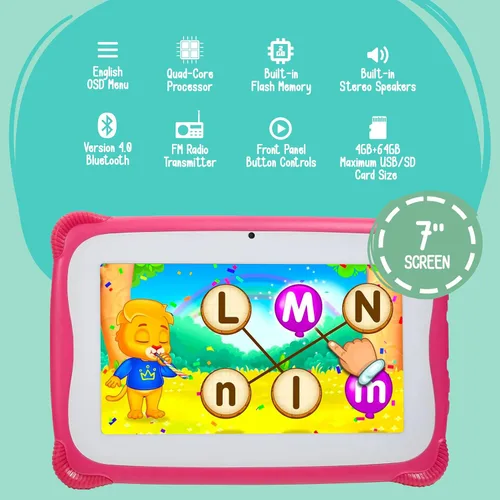 Vista 5 de Pyle Tablet Android de 7 pulgadas con pantalla HD de 1080p, tableta infantil de 7 pulgadas con lápiz capacitivo dual cámara, compatibilidad WiFi