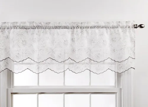 Vista 8 de Renaissance Home Fashion Stylemaster Reese - Cenefa festoneada transparente bordada en capas, 55 x 17 pulgadas, color moca