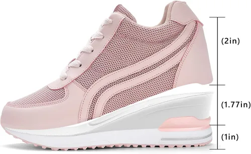 Vista 4 de Sosenfer Zapatos deportivos de cuña con tacón oculto para mujer, antideslizantes, con cordones, cómodos y modernos, zapatos deportivos de cuña