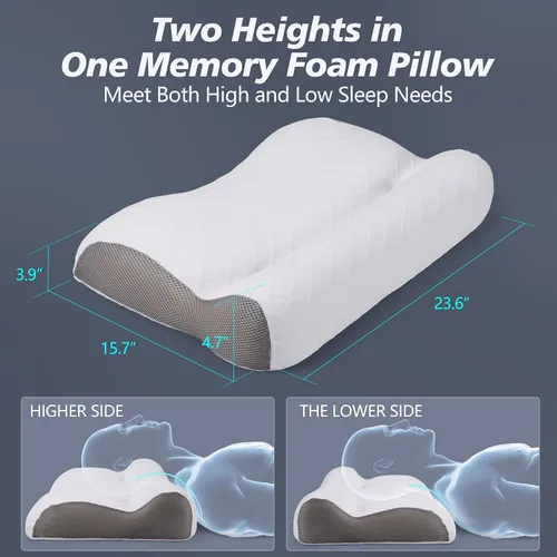 Vista 5 de Almohada de cama de espuma viscoelástica para dormir, soporte ergonómico cervical para el cuello, almohada ortopédica de contorno para dormir